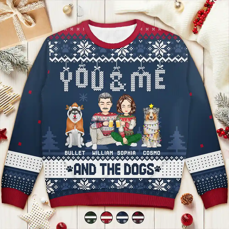 Couple You & Me And The Dogs - Personalized Unisex Ugly Sweater