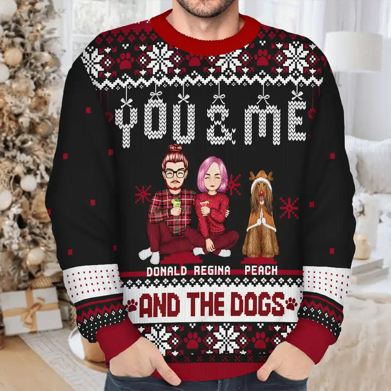 Couple You & Me And The Dogs - Personalized Unisex Ugly Sweater