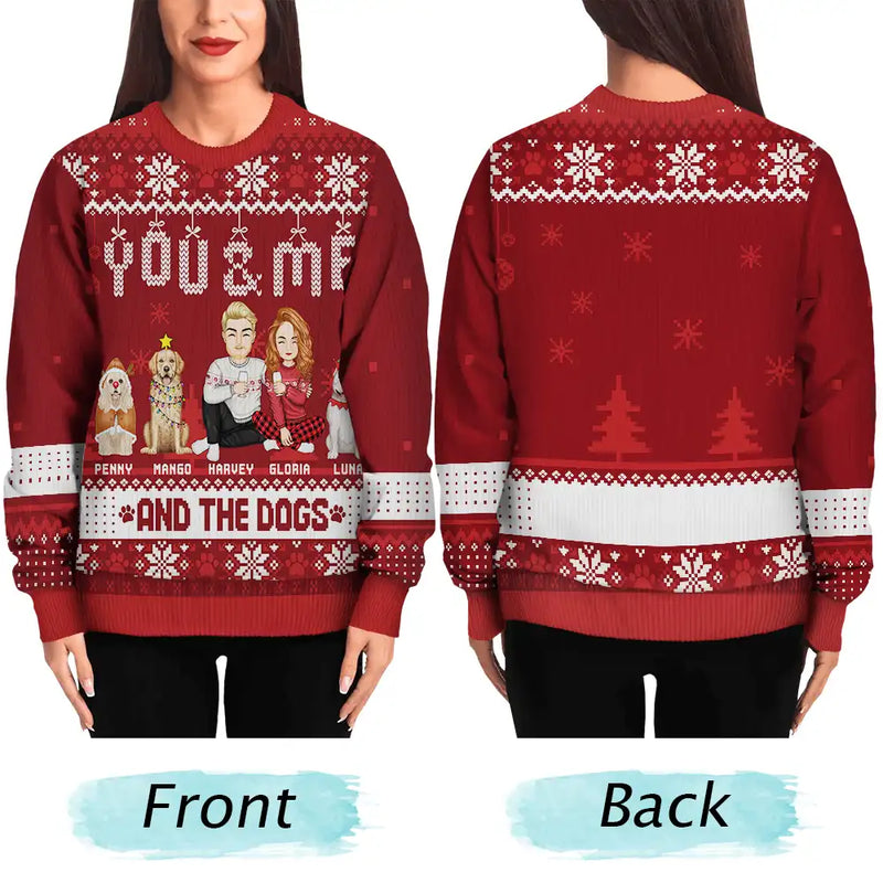 Couple You & Me And The Dogs - Personalized Unisex Ugly Sweater