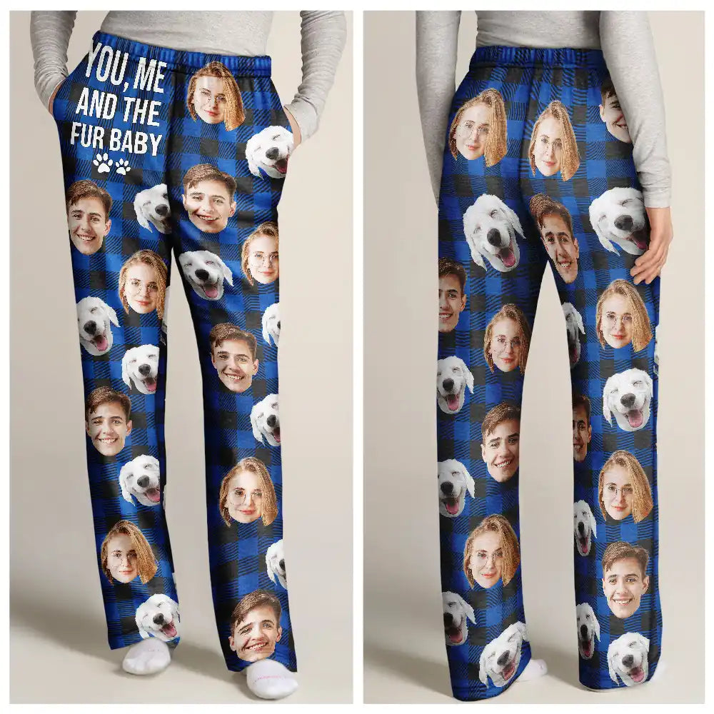 Gift For Couples, Gift For Husband, Gift For Wife, Gift For Boyfriend, Gift For Girlfriend, Pet Lovers, Dog Lovers, Cat Lovers - Custom Photo You & Me And The Dog Cat Pet Plaid Pattern - Personalized Pajama Pants