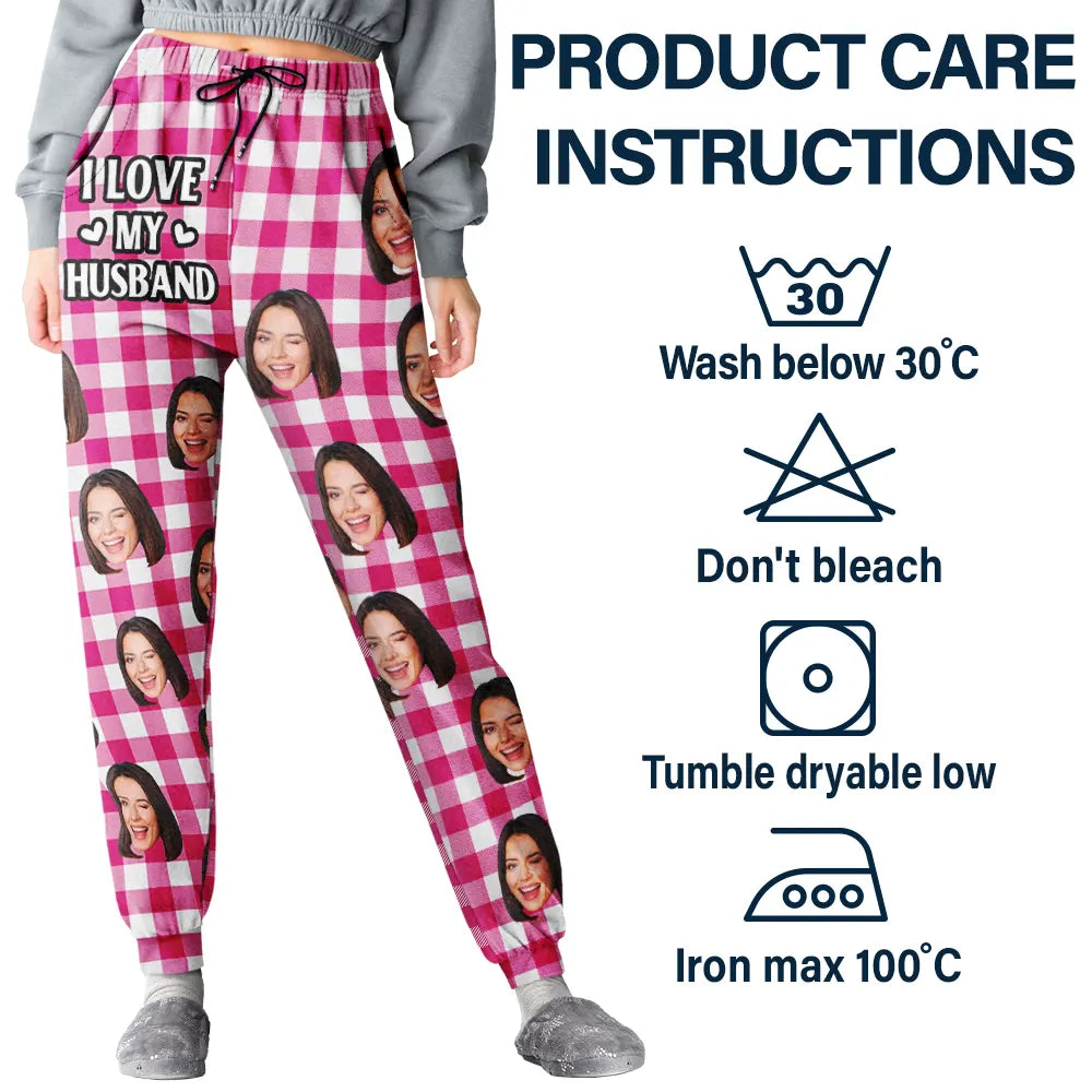 Gift For Couples, Gift For Husband, Gift For Wife, Gift For Boyfriend, Gift For Girlfriend - Custom Photo I Love My Wife Husband Girlfriend Boyfriend Plaid Pattern - Personalized Pajama Pants
