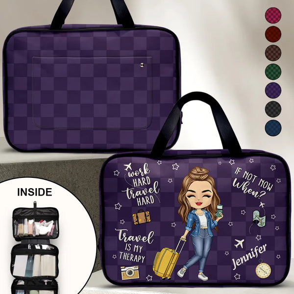 Travel,Gift For Yourself,Gift For Women,Gift For Men,Happy - Travel Is My Therapy - Personalized Toiletry Bag