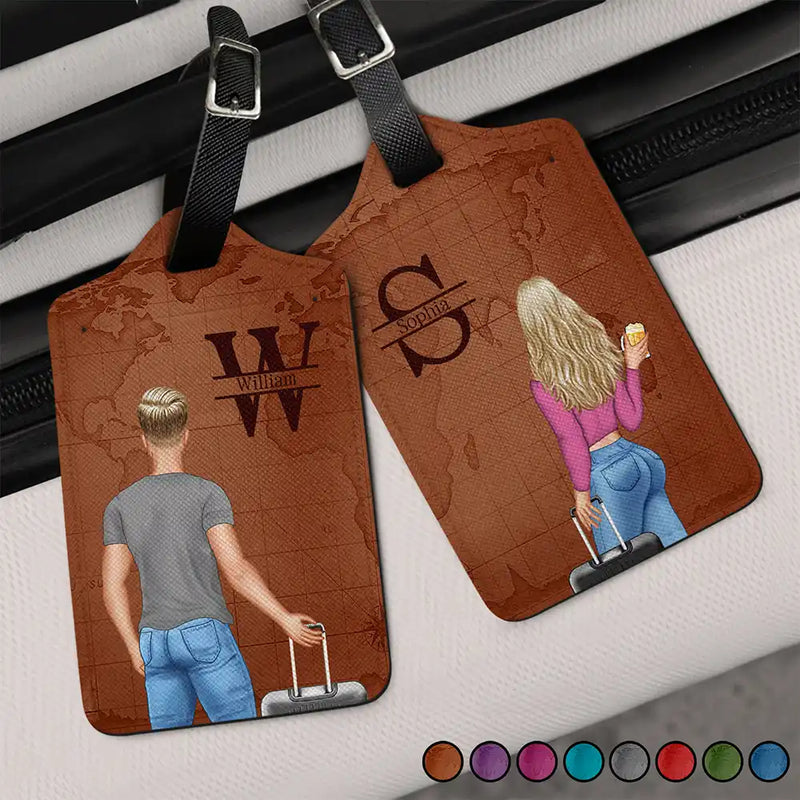 Gift For Couples,Gift For Husband,Gift For Wife,Gift For Boyfriend,Gift For Girlfriend,Travel,Happy - Monogram Travel Couple - Personalized Combo 2 Luggage Tags