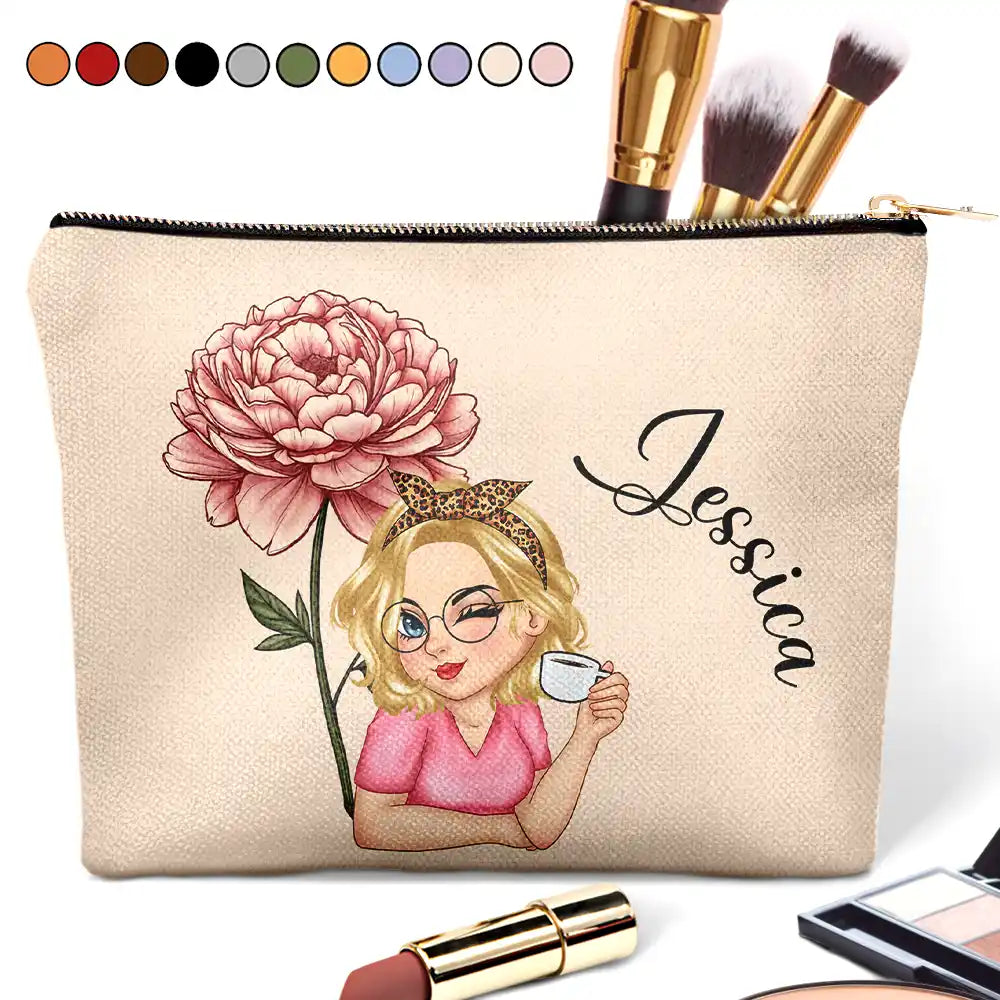 Travel,Gift For Yourself,Gift For Women,Happy - Birth Month Flower Travel Lover - Personalized Cosmetic Bag