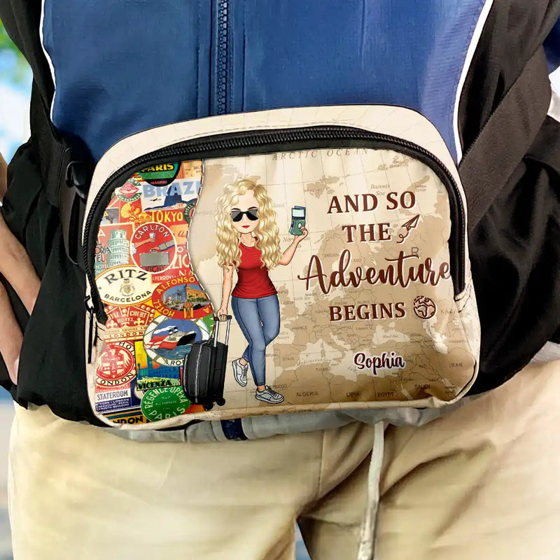 Travel, Gift For Yourself, Gift For Women, Gift For Men - And So The Adventure Begins - Personalized Crossbody Belt Bag