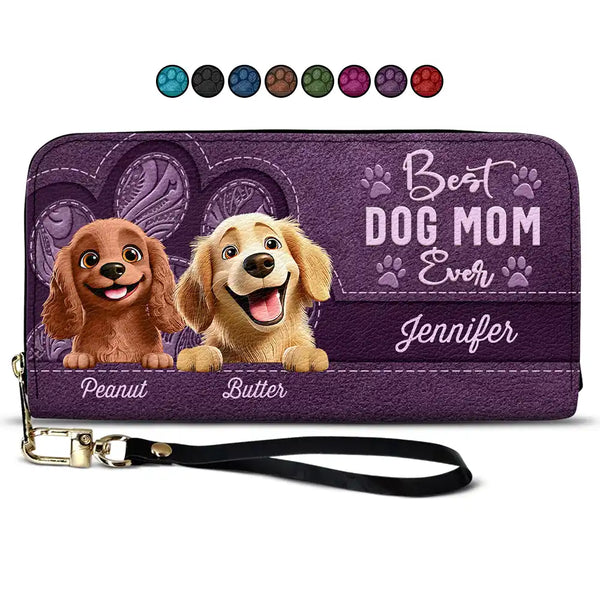 Dog Lovers,Dog Mom,Gift For Women,Happy - Best Dog Mom Ever 3D Effect - Personalized Leather Long Wallet
