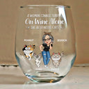 Cat Lovers,Cat Mom,Cat Dad - Turban Woman Cannot Survive On Wine Alone Cat Mom Cartoon Go Toward - Personalized Stemless Wine Glass
