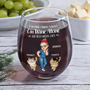 Cat Lovers,Cat Mom,Cat Dad - Turban Woman Cannot Survive On Wine Alone Cat Mom Cartoon Go Toward - Personalized Stemless Wine Glass
