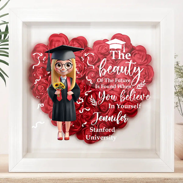 Graduation - Graduation Celebration The Beauty Of The Future 3D Effect - Personalized Flower Shadow Box