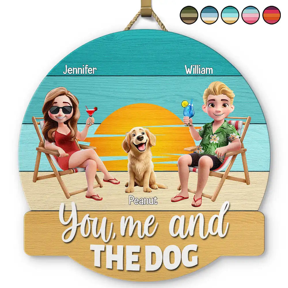 You, Me And The Dog - Personalized Custom Shaped Wood Sign