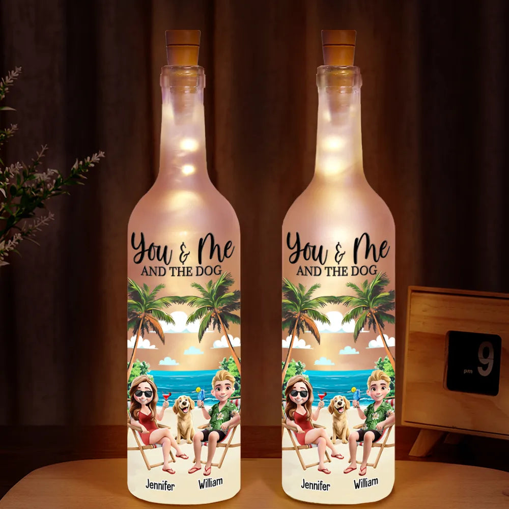 Gift For Couples, Gift For Husband, Gift For Wife, Gift For Boyfriend, Gift For Girlfriend, Summer, Beach - You Me And The Dogs Beach View - Personalized Bottle Light