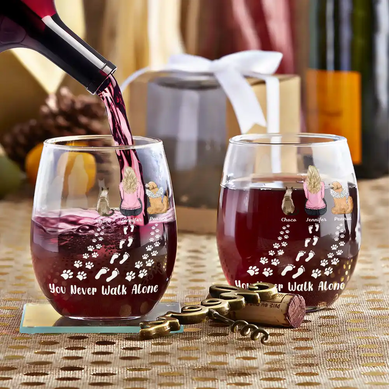 Pet Lovers,Pet Mom,Love - Pet Memorial I'm Always With You Never Walk Alone - Personalized Stemless Wine Glass