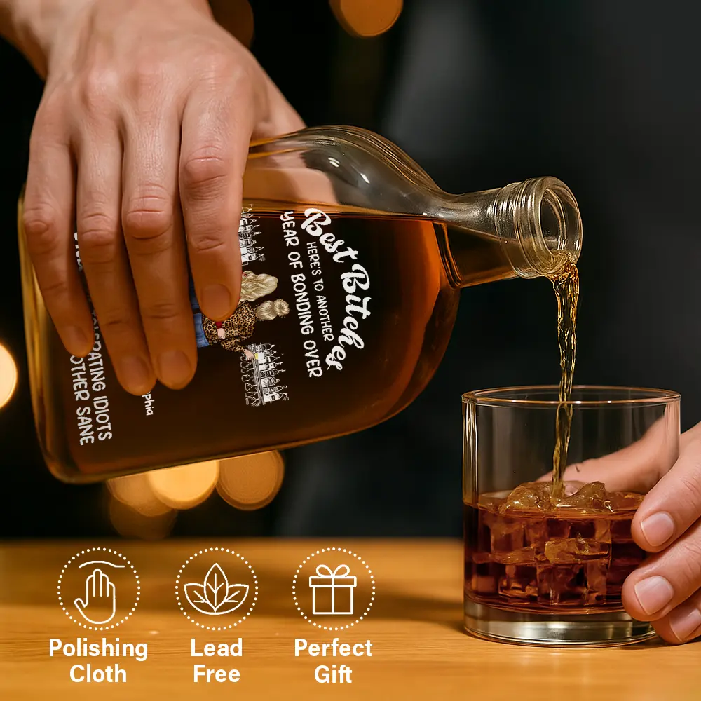 Gift For Bestie,Best friends' Hobby,Happy - Here's To Another Year Of Bonding Over Alcohol Best Friends - Personalized Whiskey Bottle