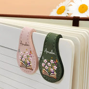 Reading,Gift For Yourself,Gift For Women,Happy - Flowers Growing From Book, Birth Month Flowers - Personalized Circle Leather Magnetic Bookmark