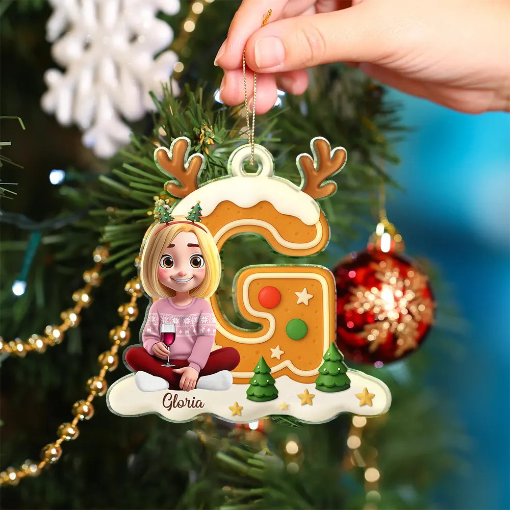 Christmas,Family,Gift For Kids,Happy - Gingerbread Letter Family Kids Keepsake - Personalized Custom Shaped Acrylic Ornament