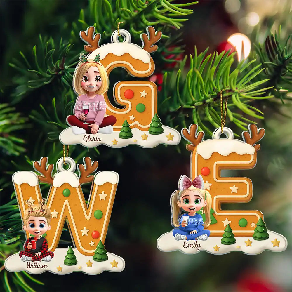 Gingerbread Letter Family Kids Keepsake - Personalized Custom Shaped Acrylic Ornament