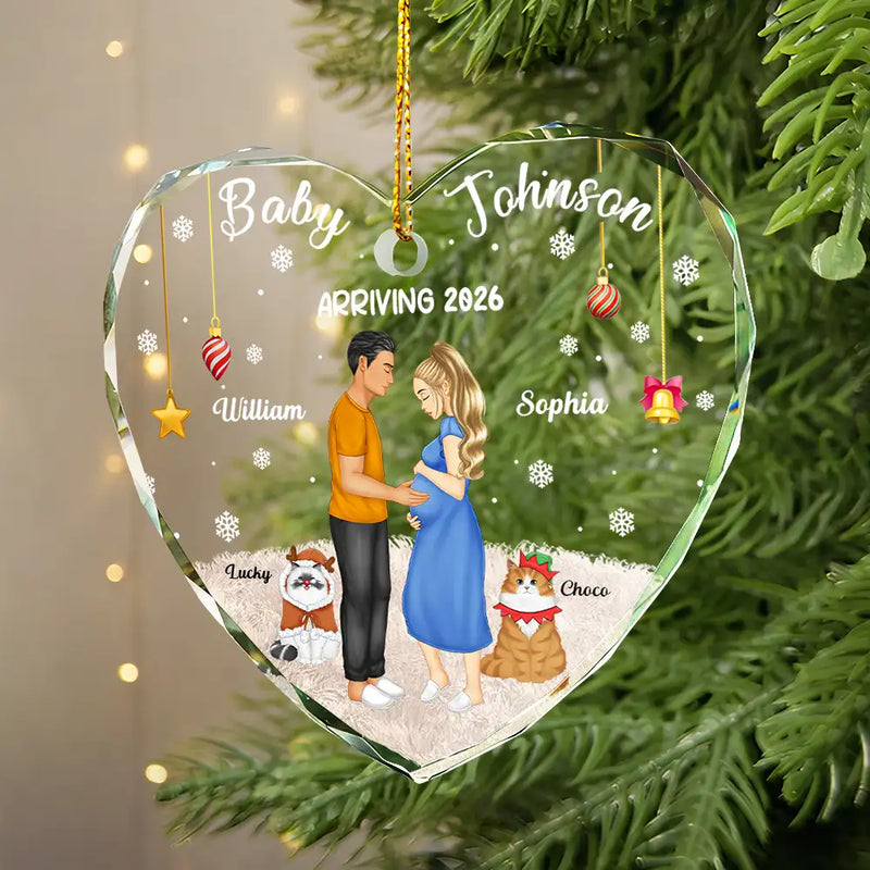 Christmas,New Dad,New baby,New Mom,Happy - Expecting Parents Baby Arriving Dog Parents To Human Parents - Personalized Heart Shaped Glass Ornament