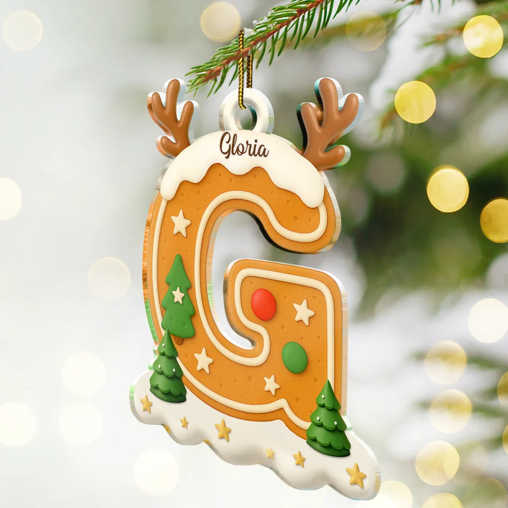 Christmas,Family,Gift For Kids,Happy - Gingerbread Letter Keepsake Gift For Family - Personalized Custom Shaped Acrylic Ornament