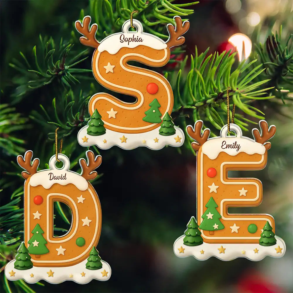 Christmas,Family,Gift For Kids,Happy - Gingerbread Letter Keepsake Gift For Family - Personalized Custom Shaped Acrylic Ornament