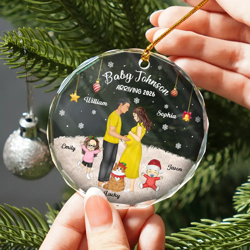 Christmas,New baby,New Mom,New Dad,Happy - Expecting Parents Baby Arriving The More The Merrier - Personalized Circle Glass Ornament