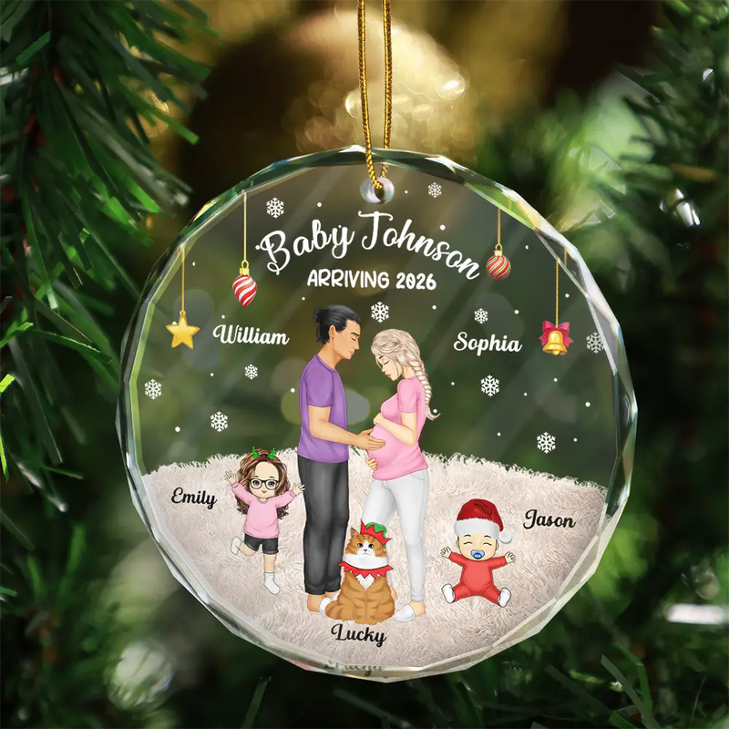 Christmas,New baby,New Mom,New Dad,Happy - Expecting Parents Baby Arriving The More The Merrier - Personalized Circle Glass Ornament