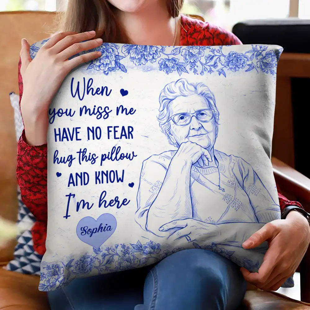 Photo - Pencil Sketch,Custom Photo,Memorial,Gift For Mother,Family,Sad - Custom Photo Pencil Sketch Have No Fear Hug This Pillow - Personalized Pillow