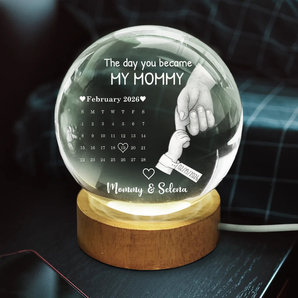 Calendar,Icon,Gift For Mother,New Mom,New baby,Happy - Calendar Our First Mother's Day The Day You Became My Mom - Personalized Crystal Globe Lamp