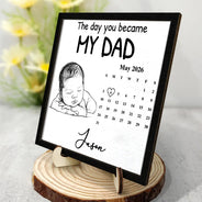 Custom Photo,New Dad,New Mom,New baby,Gift For Father,Photo - Pencil Sketch,Calendar,Adorable - Custom Photo Pencil Sketch Calendar The Day You Became My Mom Dad - Personalized 2-Layered Wooden Plaque With Stand