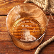 Gift For Father,New Dad,New baby,Custom Photo,Non-Eng,Photo - Pencil Sketch (Dark BG),Adorable - Custom Photo White Pencil Sketch Art The Day You Became My Mom Dad - Personalized Engraved Whiskey Glass