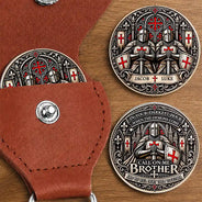 Christmas, Gift For Brother, Gift For Cousin, Gift For Sibling, Gifts For Him, Happy, Icon, Top Market - Gift For Brother - Personalized Never Battle Alone Leather Pocket Hug