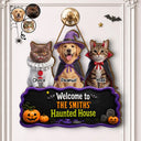 Art Design,Playful,Halloween,Pet Lovers,Photo - Halloween Theme Accessories 3D Cartoon - Custom Photo 3D Halloween Themed Pet Welcome To Haunted House - Personalized Custom Shaped Wood Sign