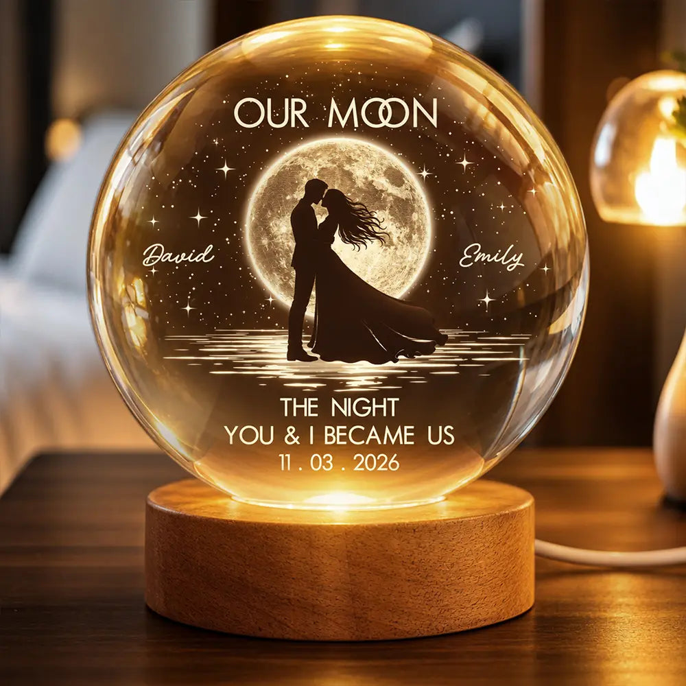 Anniversary,Christmas,Gift For Couples,Moon Phase,Old Couples,Romantic - Anniversary Gift For Couples - Personalized Moon Phase Kissing Under Moonlight Crystal Globe Lamp