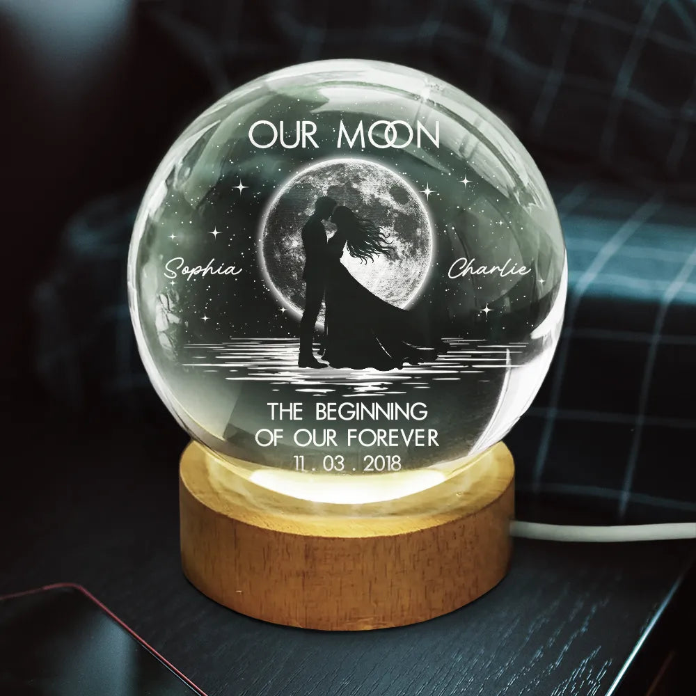 Anniversary,Christmas,Gift For Couples,Moon Phase,Old Couples,Romantic - Anniversary Gift For Couples - Personalized Moon Phase Kissing Under Moonlight Crystal Globe Lamp