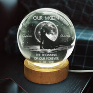 Anniversary,Christmas,Gift For Couples,Moon Phase,Old Couples,Romantic - Anniversary Gift For Couples - Personalized Moon Phase Kissing Under Moonlight Crystal Globe Lamp