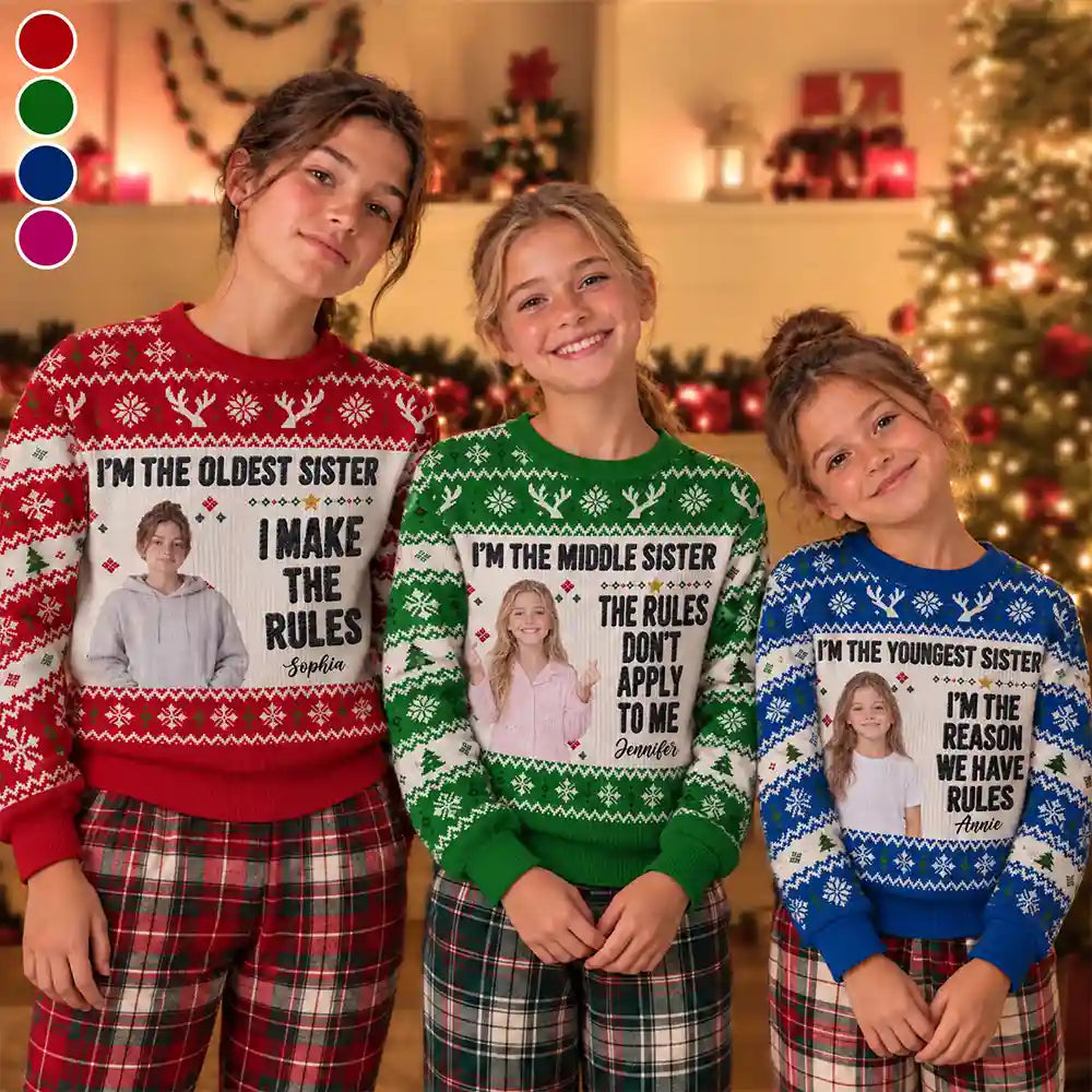 Christmas,Custom Photo,Humorous,Remove BG Photo - Funny Christmas Siblings Gift For Kids - Personalized Custom Photo Unisex Ugly Sweater