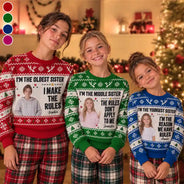 Christmas,Custom Photo,Humorous,Remove BG Photo - Funny Christmas Siblings Gift For Kids - Personalized Custom Photo Unisex Ugly Sweater