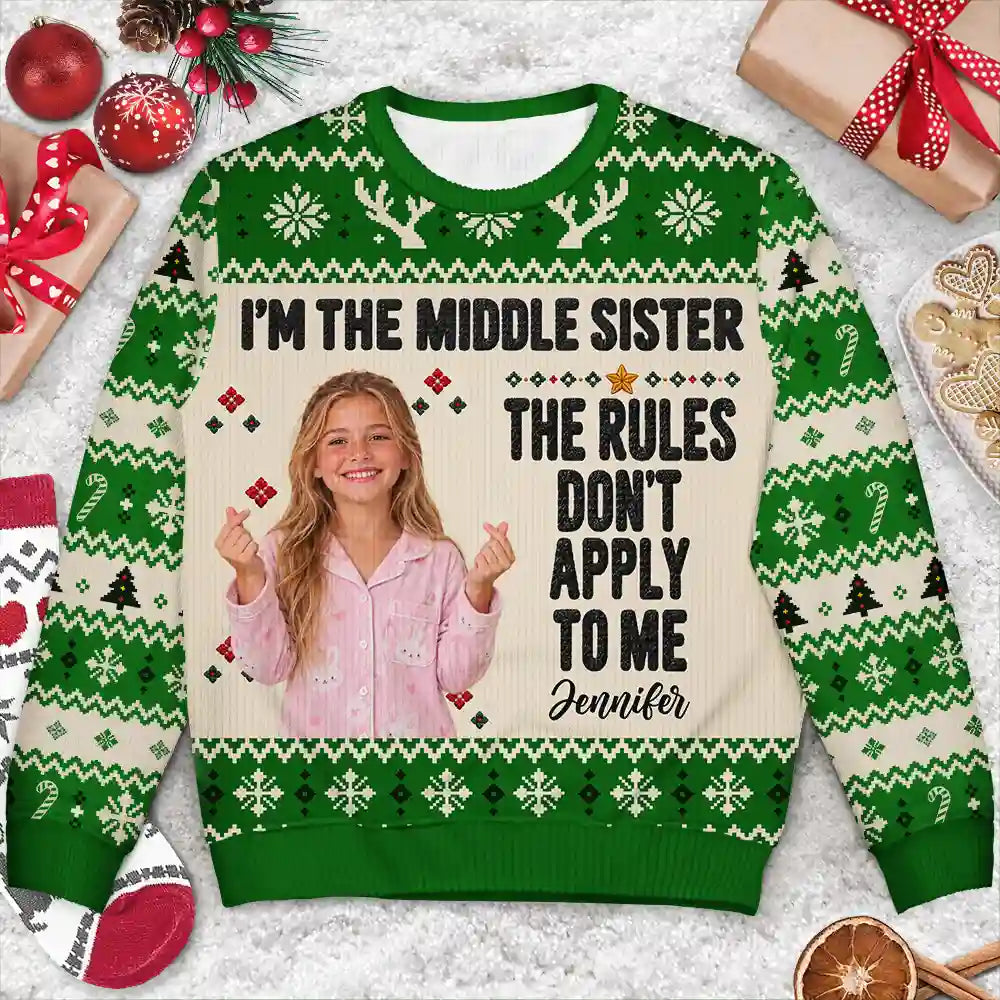 Christmas,Custom Photo,Humorous,Remove BG Photo - Funny Christmas Siblings Gift For Kids - Personalized Custom Photo Unisex Ugly Sweater