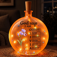 Christian,Christianity,Devoted,Gift For Women,Gift For Yourself,Gifts For Her,Icon,Top Market - Birthday Gift For Her, Daughter, Granddaughter - Personalized Birth Flower God Says You Are Round Flat Bottle Light