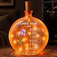 Christian,Christianity,Devoted,Gift For Women,Gift For Yourself,Gifts For Her,Icon,Top Market - Birthday Gift For Her, Daughter, Granddaughter - Personalized Birth Flower God Says You Are Round Flat Bottle Light