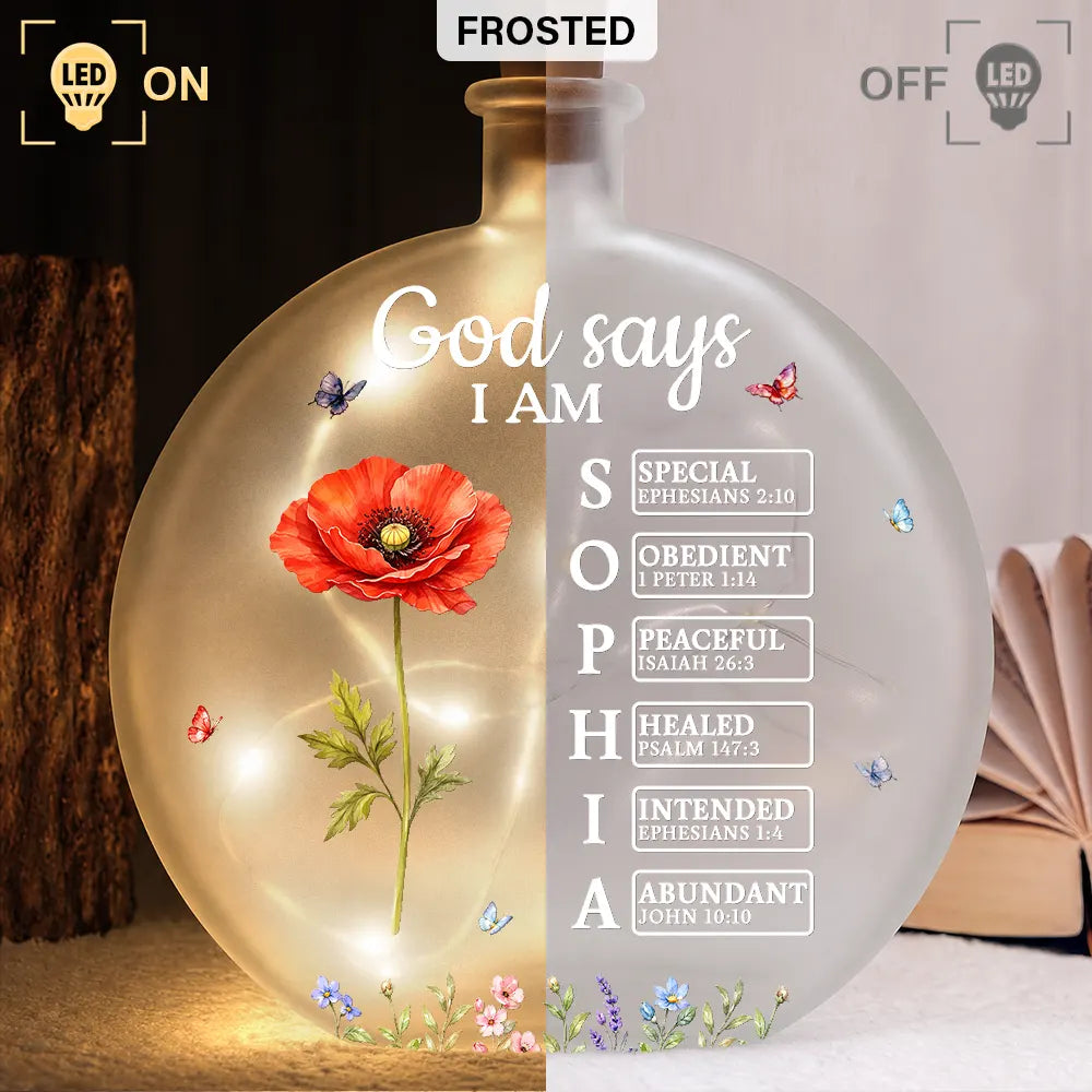 Christian,Christianity,Devoted,Gift For Women,Gift For Yourself,Gifts For Her,Icon,Top Market - Birthday Gift For Her, Daughter, Granddaughter - Personalized Birth Flower God Says You Are Round Flat Bottle Light