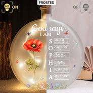 Christian,Christianity,Devoted,Gift For Women,Gift For Yourself,Gifts For Her,Icon,Top Market - Birthday Gift For Her, Daughter, Granddaughter - Personalized Birth Flower God Says You Are Round Flat Bottle Light