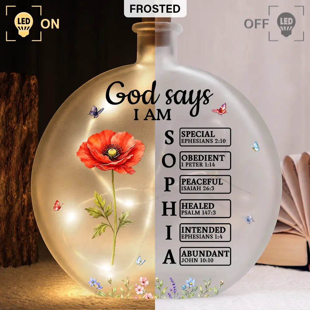 Christian,Christianity,Devoted,Gift For Women,Gift For Yourself,Gifts For Her,Icon,Top Market - Birthday Gift For Her, Daughter, Granddaughter - Personalized Birth Flower God Says You Are Round Flat Bottle Light