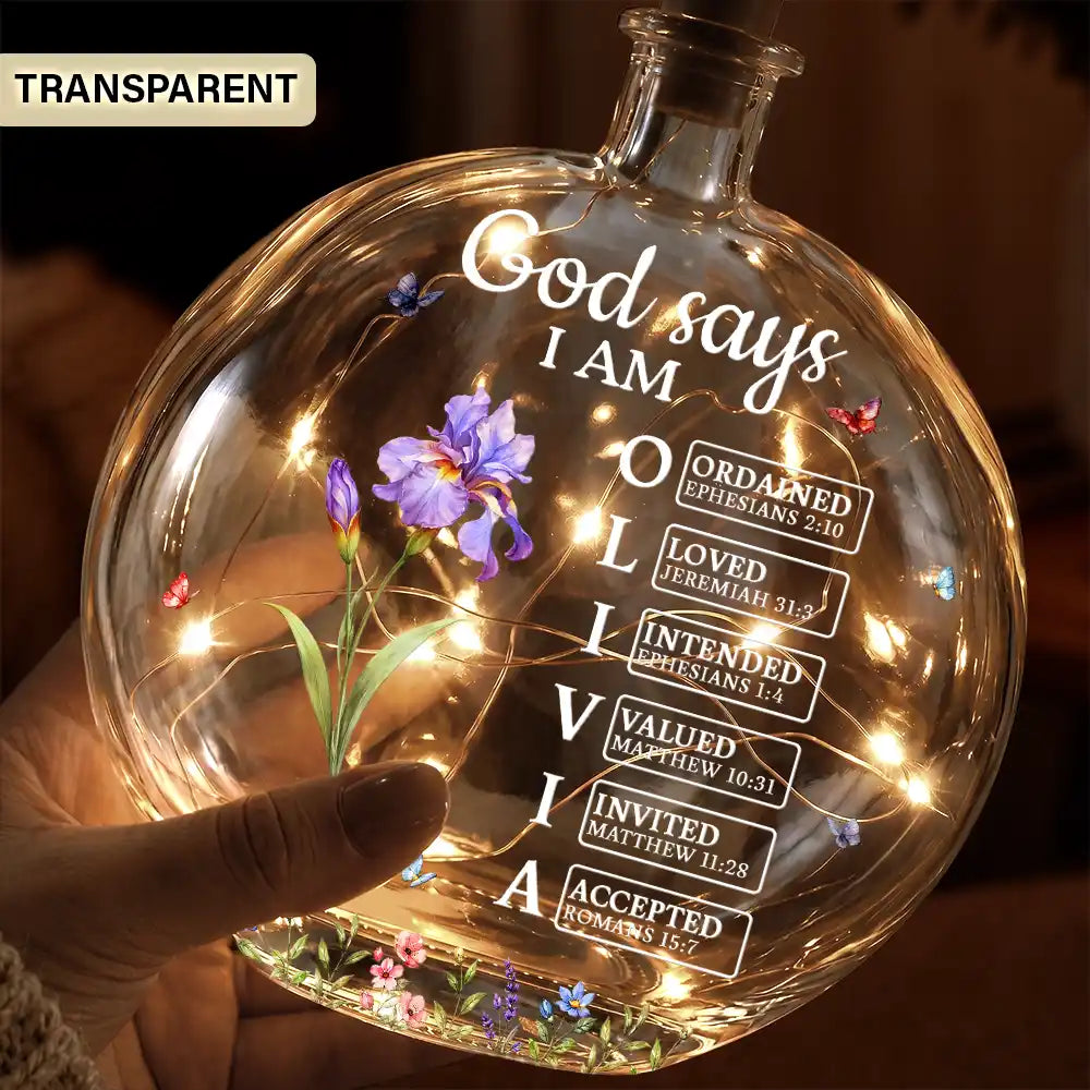 Christian,Christianity,Devoted,Gift For Women,Gift For Yourself,Gifts For Her,Icon,Top Market - Birthday Gift For Her, Daughter, Granddaughter - Personalized Birth Flower God Says You Are Round Flat Bottle Light