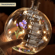 Christian,Christianity,Devoted,Gift For Women,Gift For Yourself,Gifts For Her,Icon,Top Market - Birthday Gift For Her, Daughter, Granddaughter - Personalized Birth Flower God Says You Are Round Flat Bottle Light