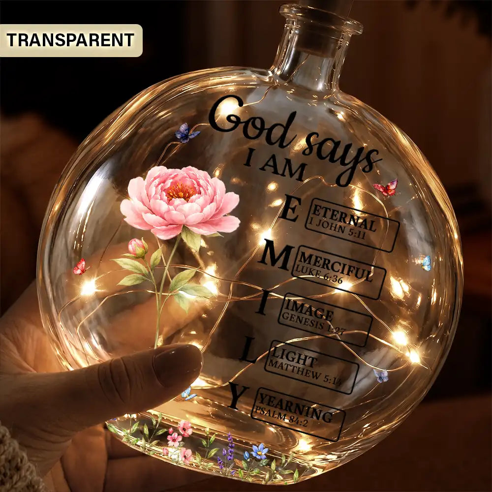 Christian,Christianity,Devoted,Gift For Women,Gift For Yourself,Gifts For Her,Icon,Top Market - Birthday Gift For Her, Daughter, Granddaughter - Personalized Birth Flower God Says You Are Round Flat Bottle Light
