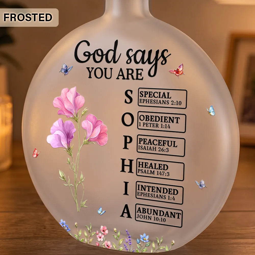 Christian,Christianity,Devoted,Gift For Women,Gift For Yourself,Gifts For Her,Icon,Top Market - Birthday Gift For Her, Daughter, Granddaughter - Personalized Birth Flower God Says You Are Round Flat Bottle Light