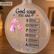 Christian,Christianity,Devoted,Gift For Women,Gift For Yourself,Gifts For Her,Icon,Top Market - Birthday Gift For Her, Daughter, Granddaughter - Personalized Birth Flower God Says You Are Round Flat Bottle Light