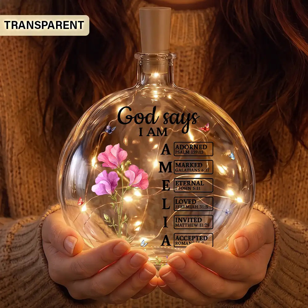 Christian,Christianity,Devoted,Gift For Women,Gift For Yourself,Gifts For Her,Icon,Top Market - Birthday Gift For Her, Daughter, Granddaughter - Personalized Birth Flower God Says You Are Round Flat Bottle Light