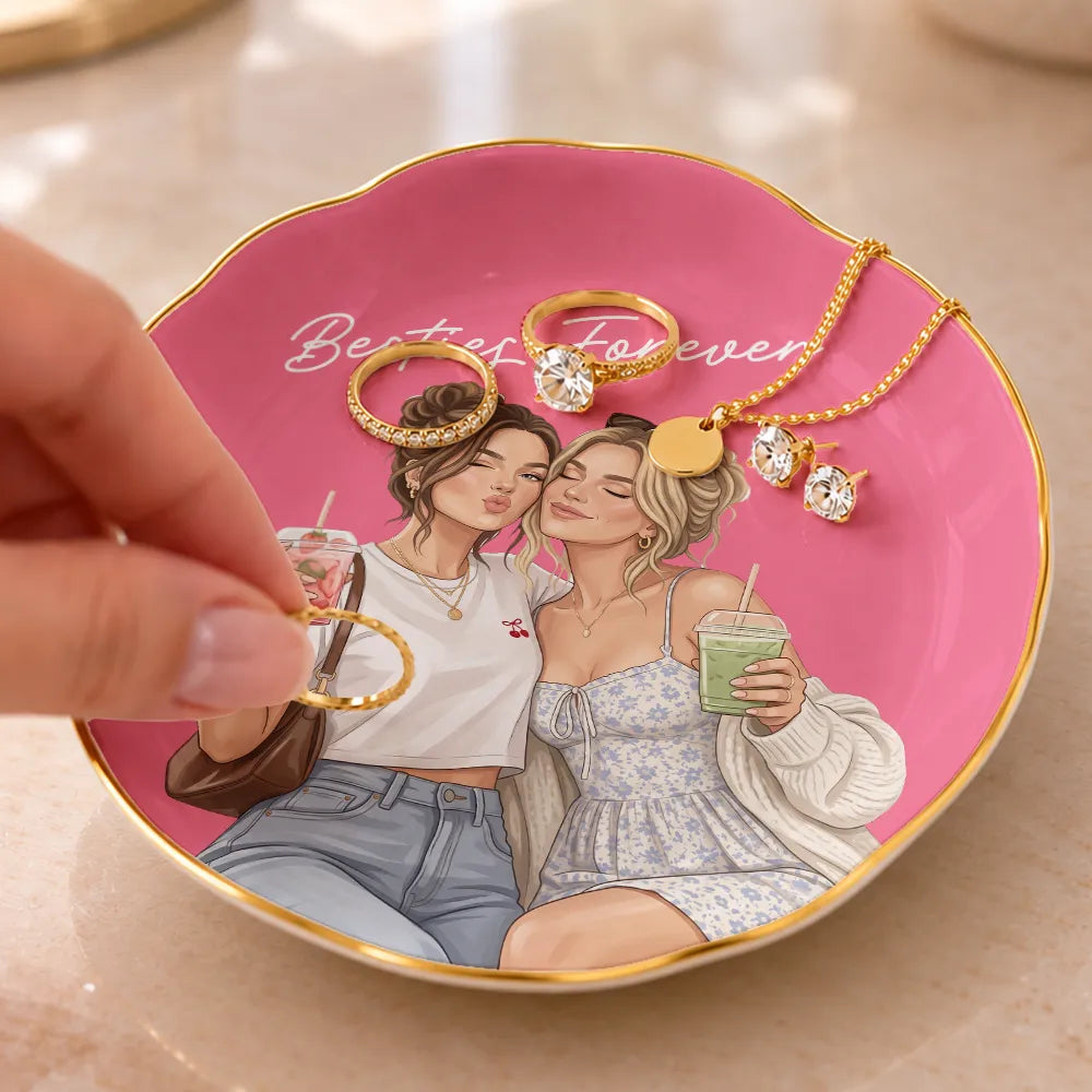 Afro Besties,Art Design,Christmas,Custom Photo,Gift For Bestie,Humorous,Photo - Semi Realistic Portrait,Top Market - Just Because Birthday Gift For Best Friend - Personalized Custom Photo Ring Dish