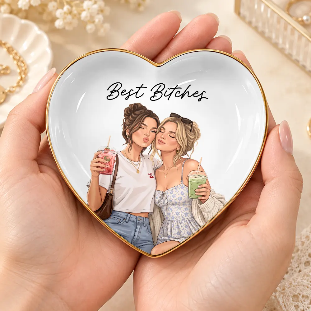Afro Besties,Art Design,Christmas,Custom Photo,Gift For Bestie,Humorous,Photo - Semi Realistic Portrait,Top Market - Just Because Birthday Gift For Best Friend - Personalized Custom Photo Ring Dish